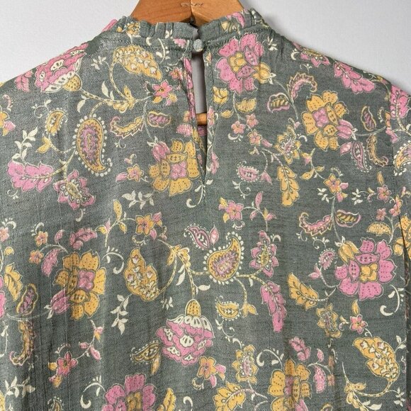 Nanette Lepore Flutter Sleeve Blouse Green Paisley & Floral Print Cottage Size M - Picture 4 of 9